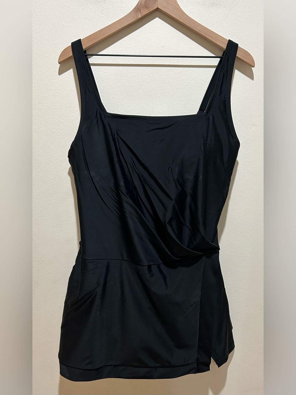 NWT Beyond Control Black Square Neck Swim Dress Tummy Control One Piece Swimsuit
